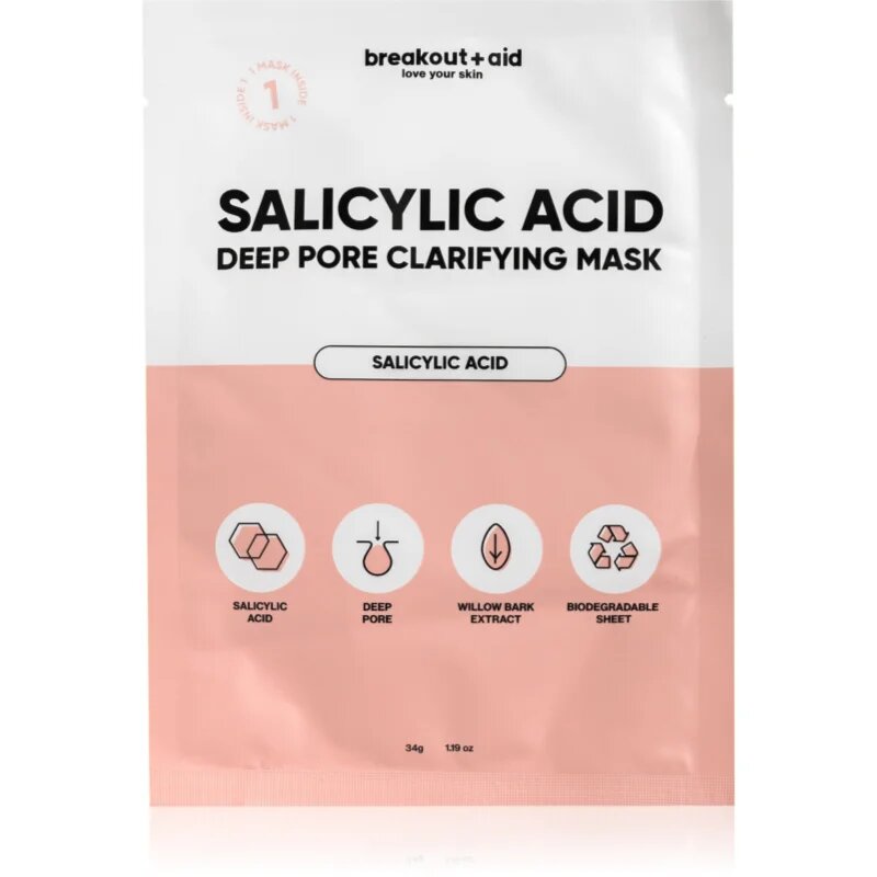 breakout + aid Salicylic Acid Deep Pore Clarifying Mask plátýnková maska s kyselinou salicylovou 34 g