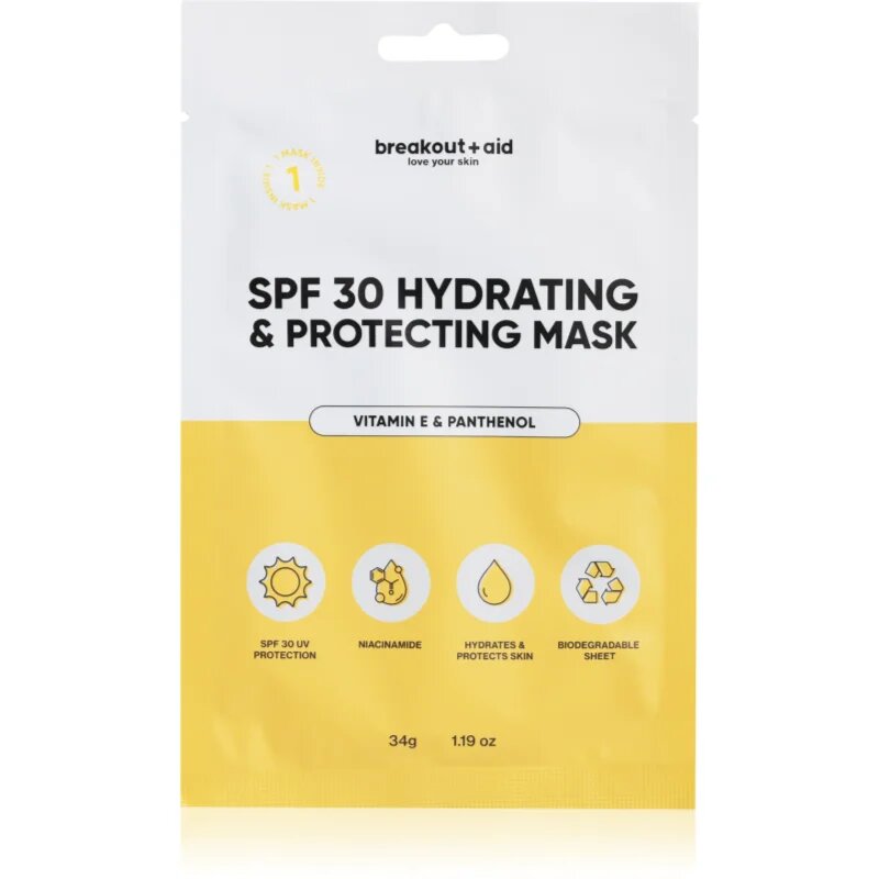 breakout + aid SPF 30 Hydrating & Protecting Mask hydratační plátýnková maska s vitamínem E 34 g