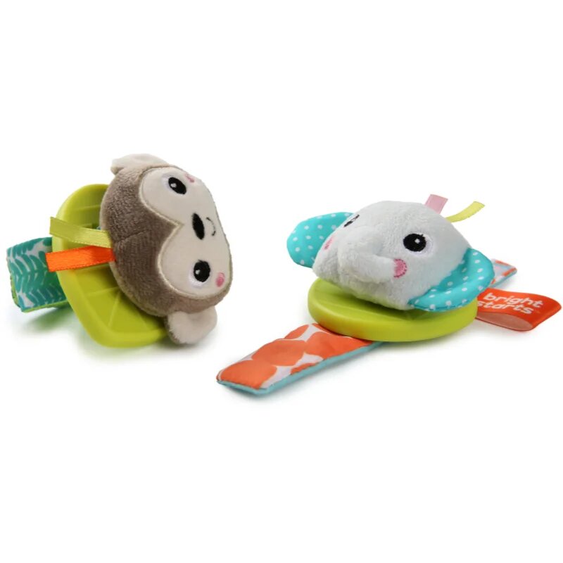 Bright Starts Wrist Pals Toy chrastítko na ruku s kousátkem Monkey & Elephant 0 m+ 2 ks