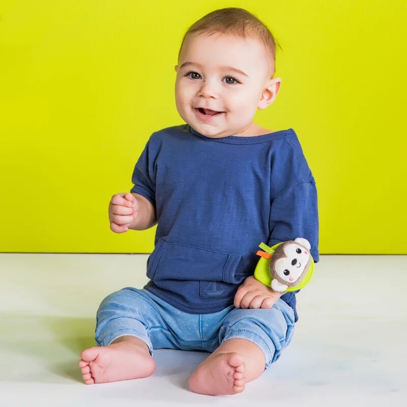 Bright Starts Wrist Pals Toy chrastítko na ruku s kousátkem Monkey & Elephant 0 m+ 2 ks