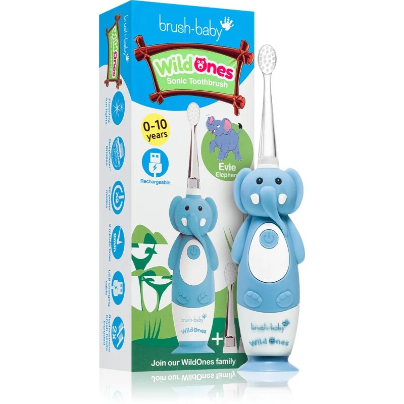 Brush Baby WildOnes WildOne elektrický zubní kartáček + 2 náhradní hlavice pro děti Elephant 1 ks
