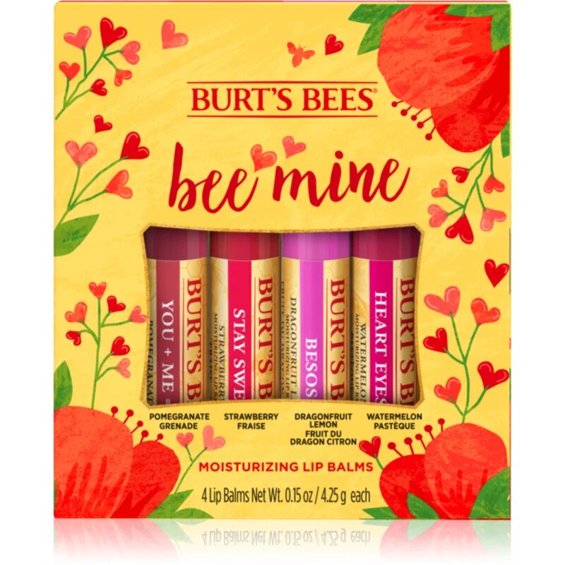 Burt’s Bees Bee Mine balzám na rty s včelím voskem příchuť Pomegranate Strawberry Dragonfruit Lemon Watermelon 4x4.25 g