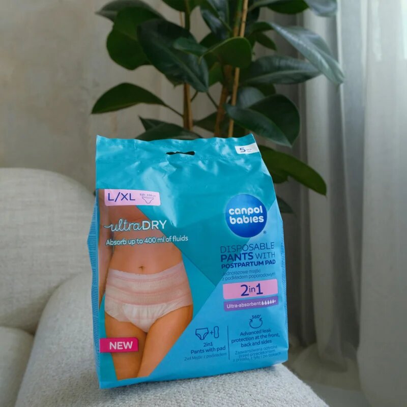 Canpol babies Pants With Postpartum Pad poporodní kalhotky jednorázové 2 v 1 L/XL 5 ks