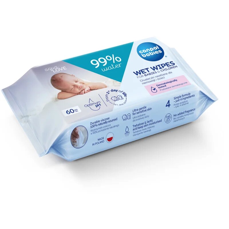 Canpol babies Wet Wipes 99% Water dětské jemné vlhčené ubrousky 60 ks