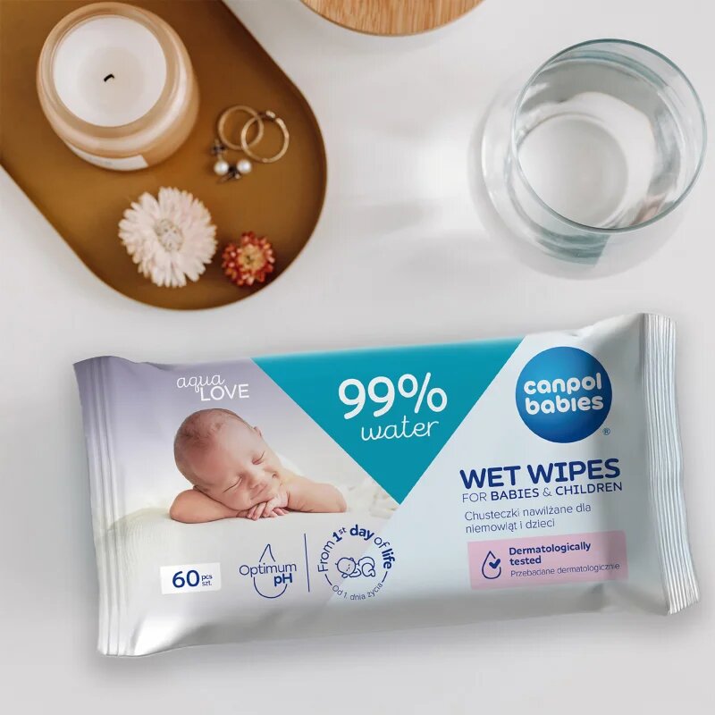 Canpol babies Wet Wipes 99% Water dětské jemné vlhčené ubrousky 60 ks