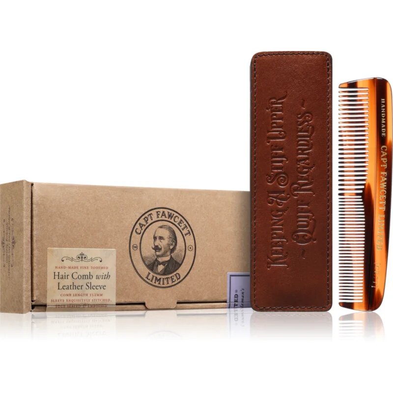 Captain Fawcett Accessories Hair Comb with Leather Case hřeben na vousy s pouzdrem 1 ks