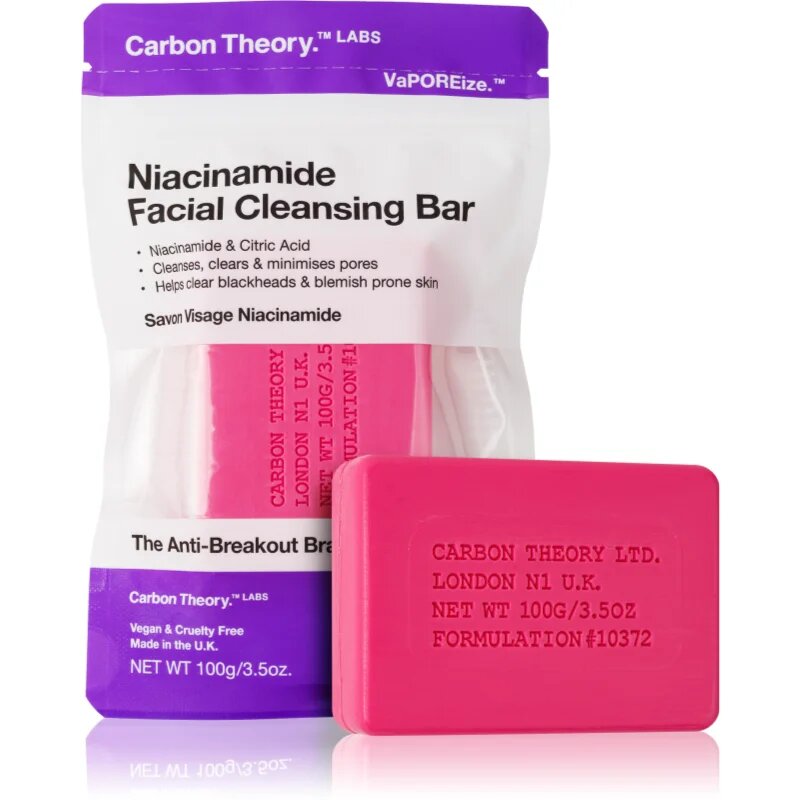 Carbon Theory Facial Cleansing Bar Niacinamide čisticí mýdlo na obličej Pink 100 g