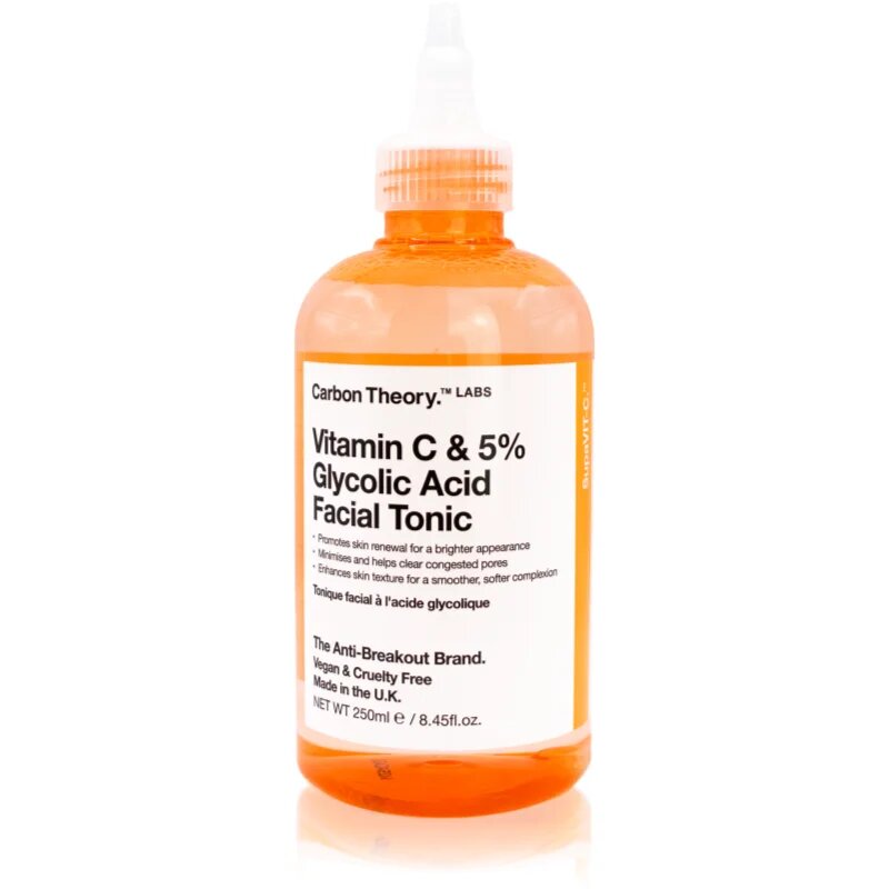 Carbon Theory SupaVIT-C 5% Glycolic & Vitamin C rozjasňující tonikum proti akné začervenání a jizvám po akné 250 ml