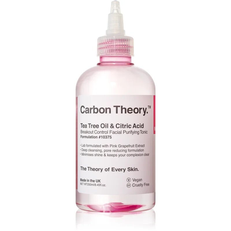 Carbon Theory Tea Tree Oil & Citric Acid hloubkově čisticí tonikum pro problematickou pleť akné 250 ml