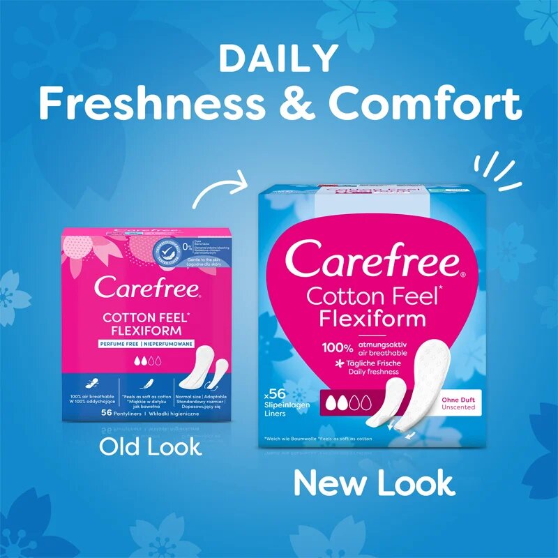 Carefree Cotton Flexiform slipové vložky bez parfemace 56 ks