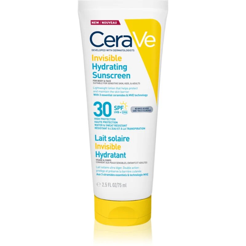 CeraVe Invisible Hydrating Sunscreen SPF 30 opalovací mléko na obličej a tělo SPF 30 75 ml