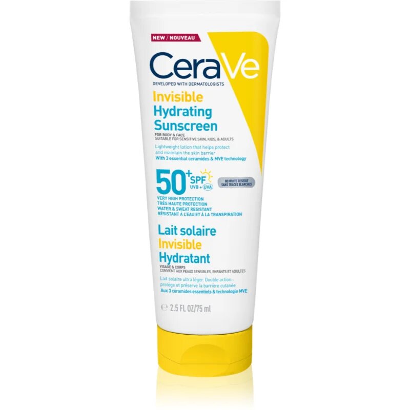 CeraVe Invisible Hydrating Sunscreen SPF 50+ opalovací mléko na obličej a tělo SPF 50+ 177 ml