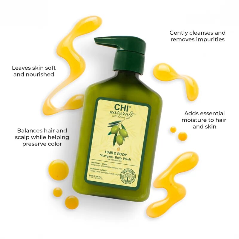 CHI Olive Naturals Hair & Body Shampoo šampon a sprchový gel s olivovým olejem 2 v 1 340 ml