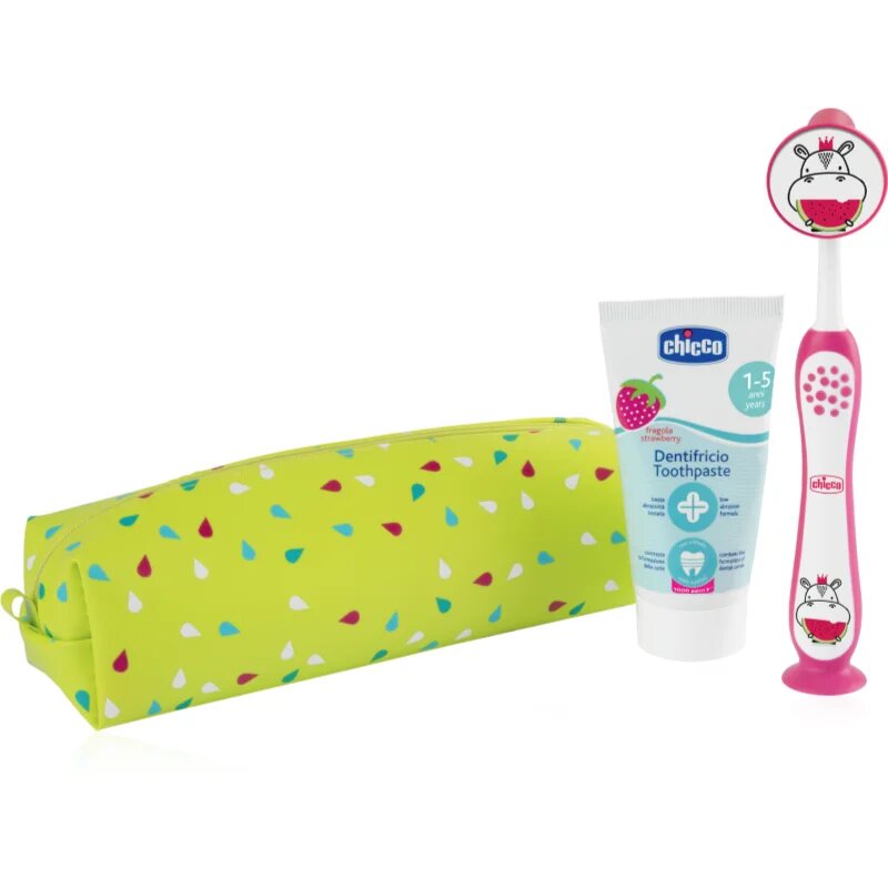 Chicco Always Smiling Set 3y+ sada zubní péče s pouzdrem Hippo