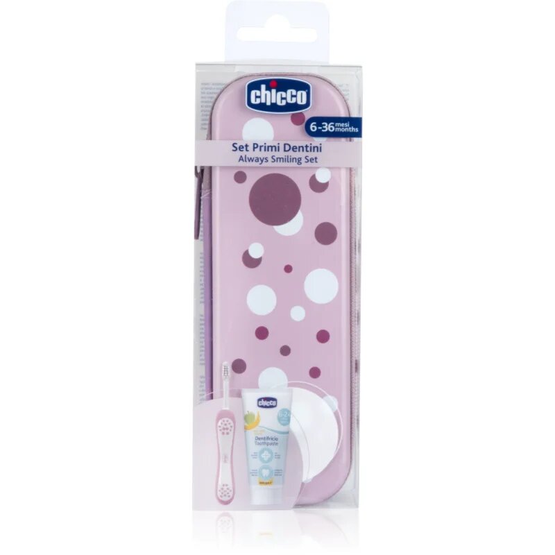 Chicco Always Smiling Set 6m+ sada zubní péče s pouzdrem Lilac