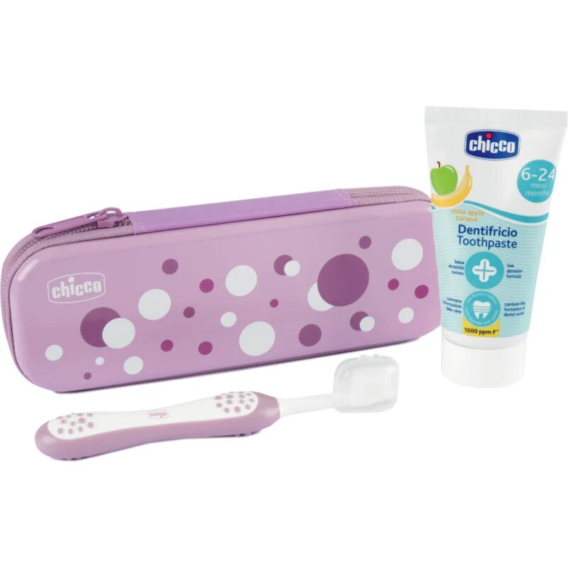 Chicco Always Smiling Set 6m+ sada zubní péče s pouzdrem Lilac