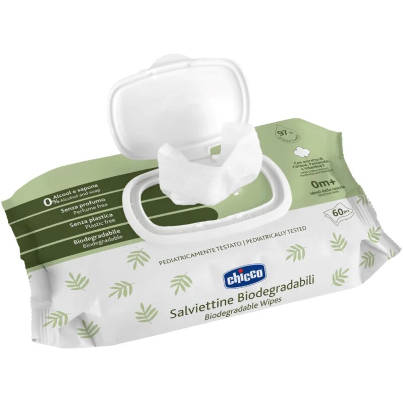 Chicco Biodegradable Baby Wipes dětské jemné vlhčené ubrousky 60 ks