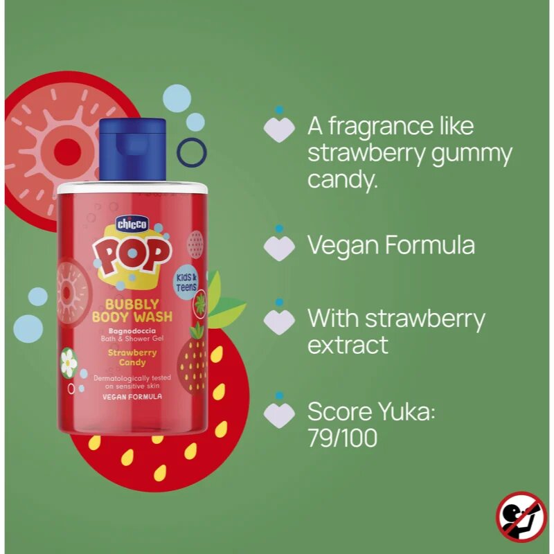 Chicco Pop Bubbly Body Wash sprchový a koupelový gel pro děti Strawberry Candy 300 ml