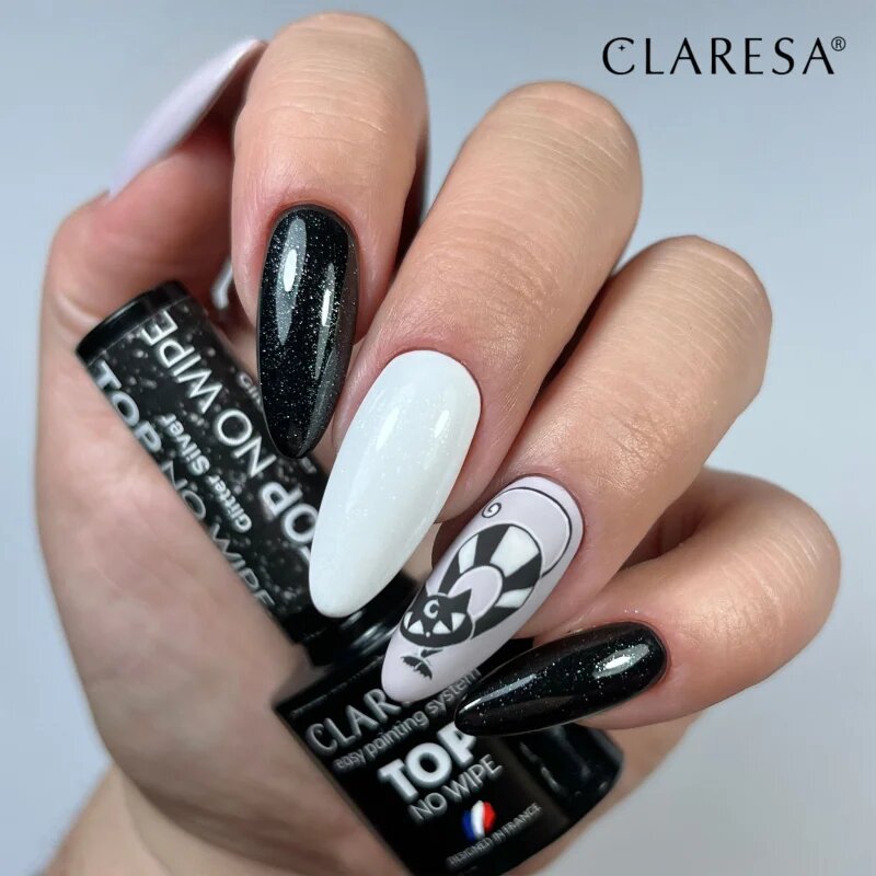 Claresa UV/LED Top Glitter No Wipe gelový vrchní lak na nehty třpytivý odstín Glitter Silver 5 g