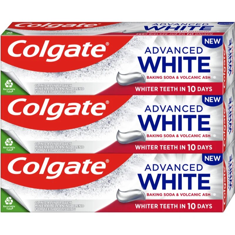 Colgate Advanced White Volcanic Ash and Baking Soda přírodní zubní pasta 3x75 ml