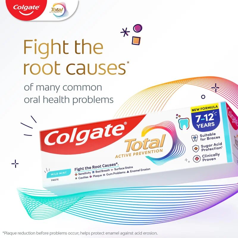 Colgate Total Junior Active Prevention Mild Mint zubní pasta pro důkladné vyčištění zubů a ústní dutiny pro děti 50 ml