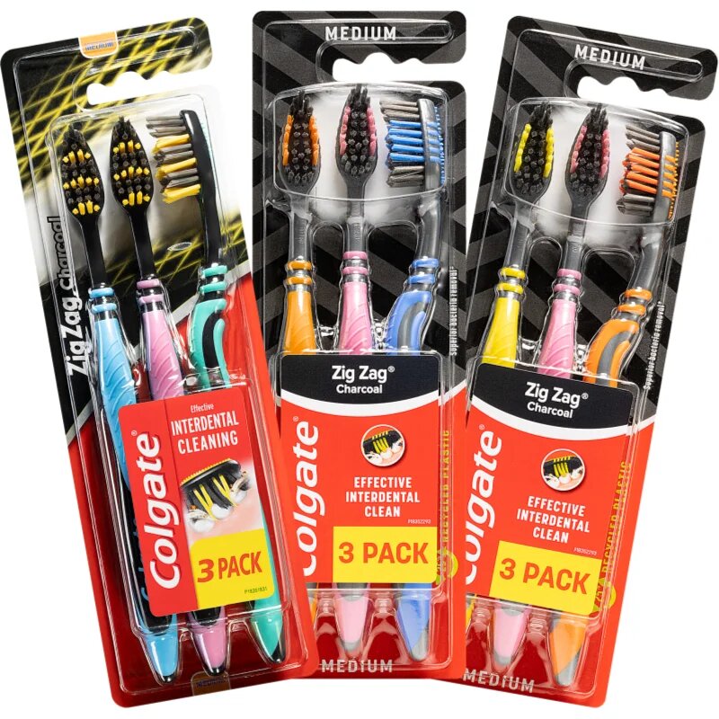 Colgate Zig Zag Charcoal zubní kartáčky medium 3 ks