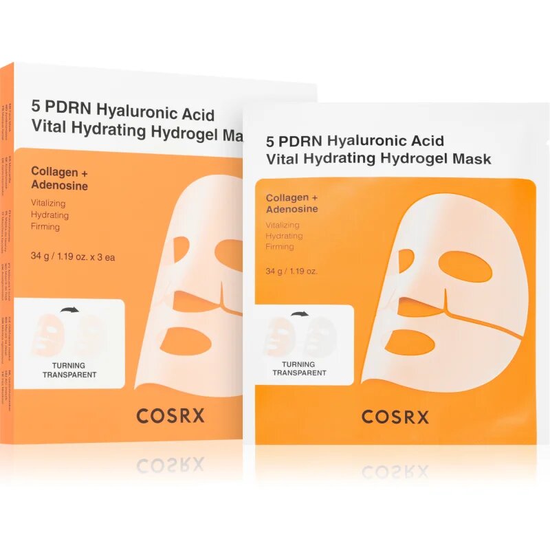 Cosrx 5 PDRN Hyaluronic Acid Vital Hydrating Hydrogel Mask intenzivní hydrogelová maska pro rozjasnění a vyhlazení pleti 34 g