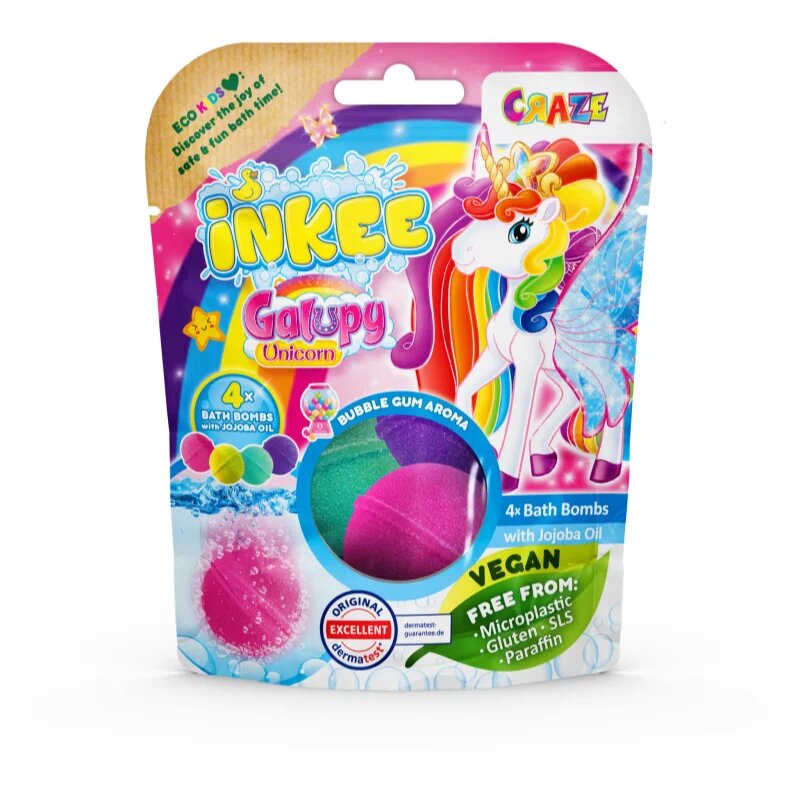 Craze INKEE Unicorn koupelová bomba pro děti 4x50 g