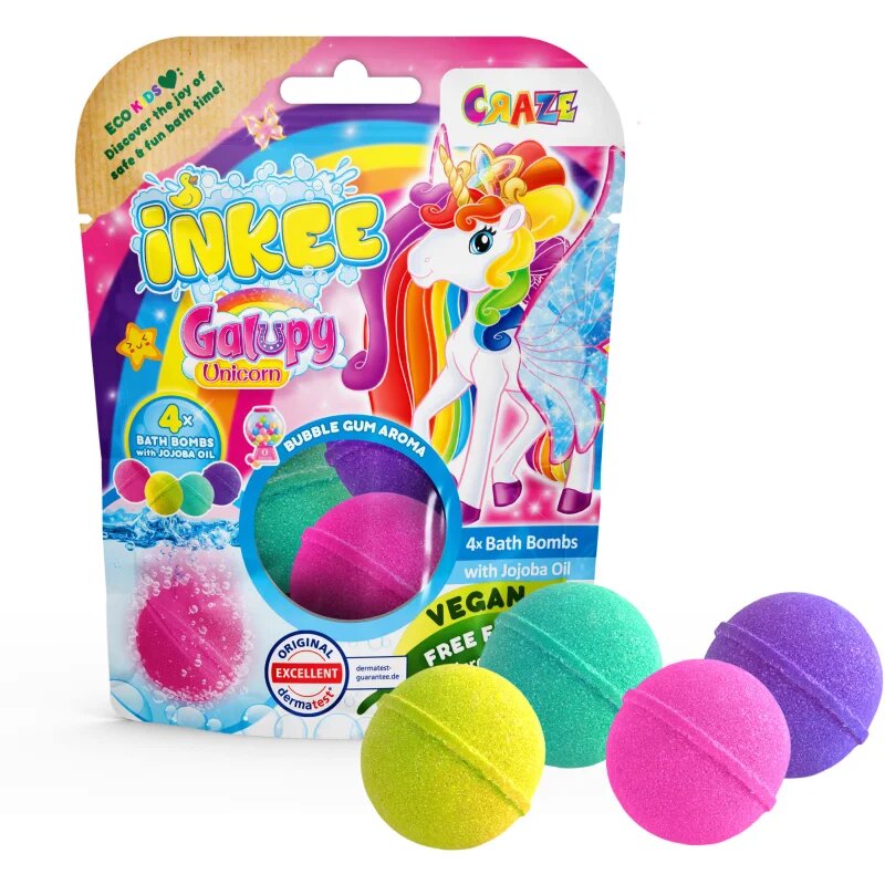 Craze INKEE Unicorn koupelová bomba pro děti 4x50 g