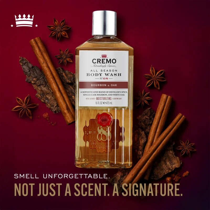Cremo Bourbon & Oak sprchový gel pro muže 473 ml
