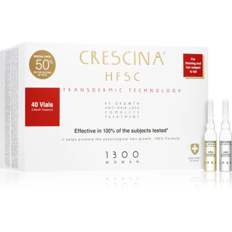 Crescina Transdermic 1300 Re-Growth and Anti-Hair Loss péče pro podporu růstu a proti vypadávání vlasů pro ženy 40x35 ml