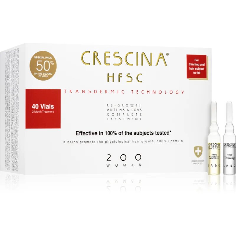 Crescina Transdermic 200 Re-Growth and Anti-Hair Loss péče pro podporu růstu a proti vypadávání vlasů pro ženy 40x35 ml