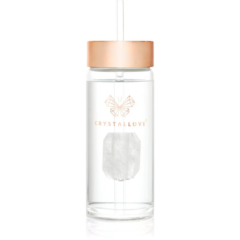 Crystallove Amethyst Straw Water Bottle skleněná láhev na vodu s brčkem Clear 1 ks