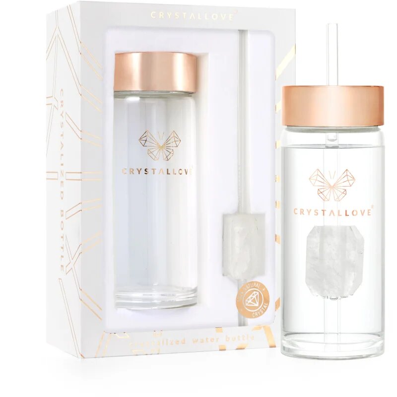 Crystallove Amethyst Straw Water Bottle skleněná láhev na vodu s brčkem Clear 1 ks