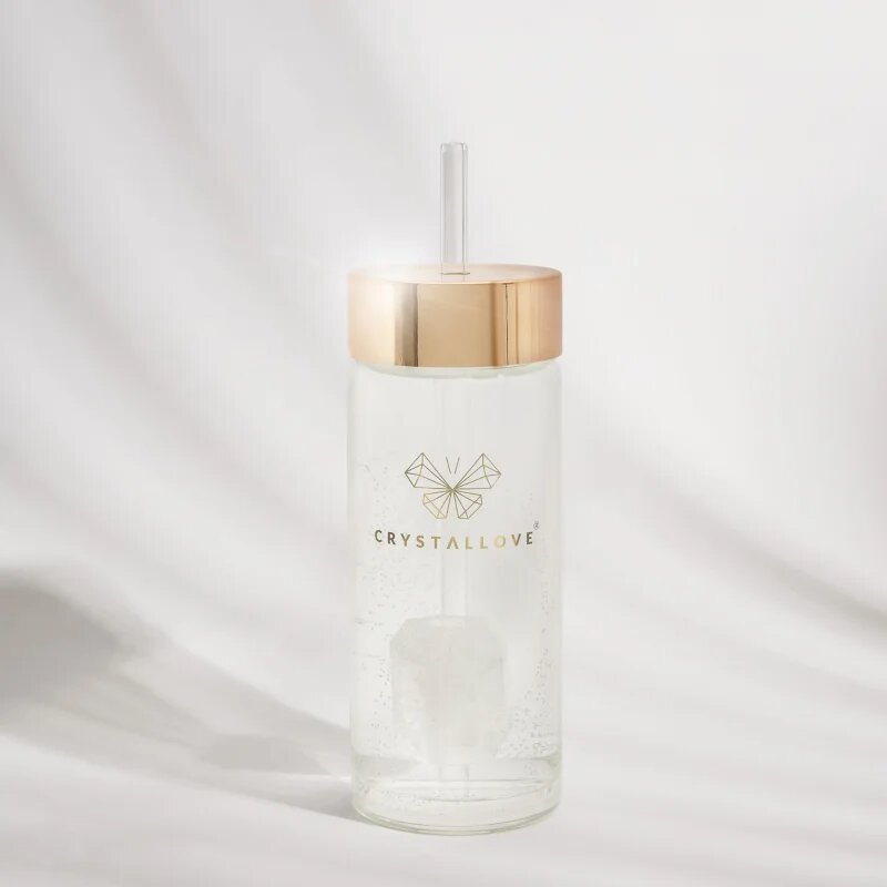 Crystallove Amethyst Straw Water Bottle skleněná láhev na vodu s brčkem Clear 1 ks