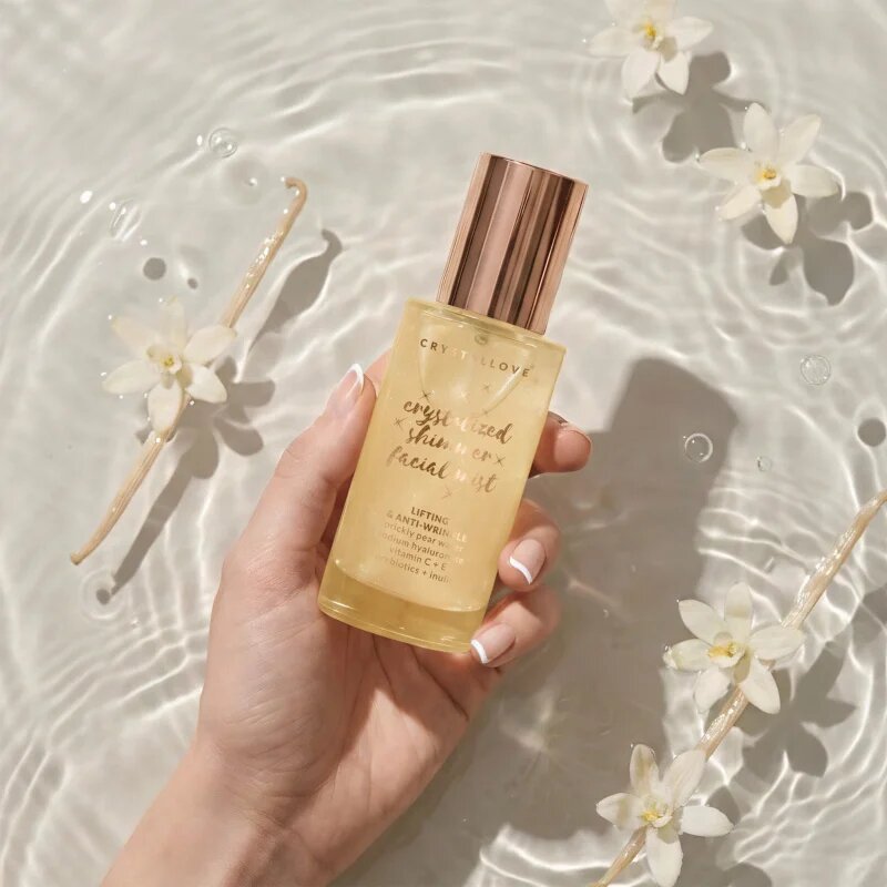 Crystallove Clear Quartz Shimmer Facial Mist pleťová mlha pro rozjasnění a hydrataci 100 ml