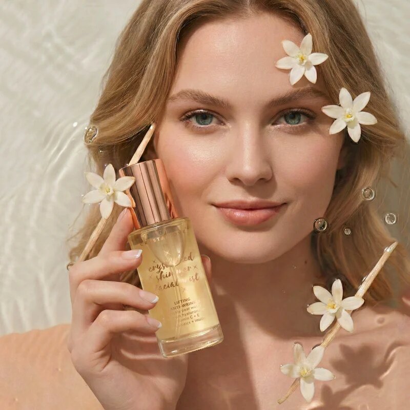 Crystallove Clear Quartz Shimmer Facial Mist pleťová mlha pro rozjasnění a hydrataci 100 ml