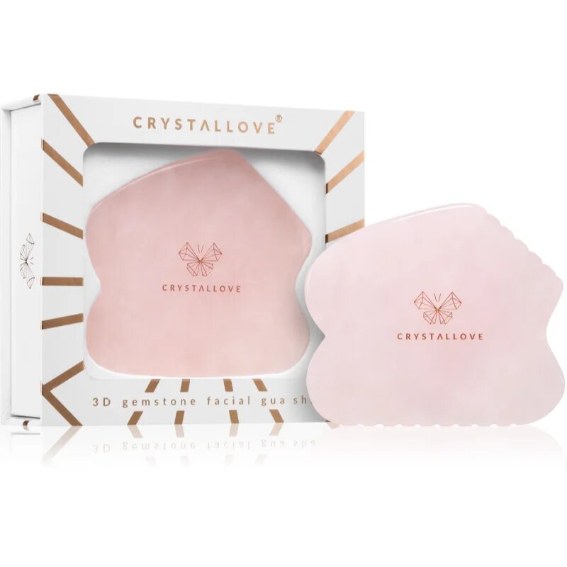Crystallove Rose Quartz Contour Gua Sha masážní pomůcka na obličej 1 ks