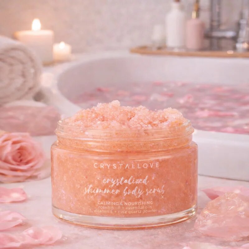 Crystallove Rose Quartz Shimmer Body Scrub tělový peeling 200 g