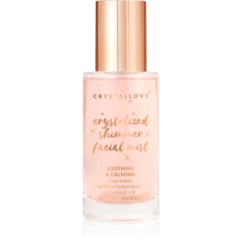 Crystallove Rose Quartz Shimmer Facial Mist pleťová mlha pro rozjasnění pleti 100 ml