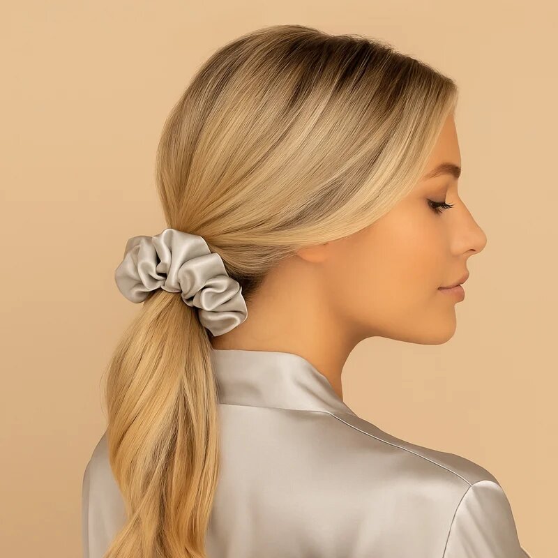 Crystallove Silk Scrunchie hedvábná gumička do vlasů Silver 1 ks