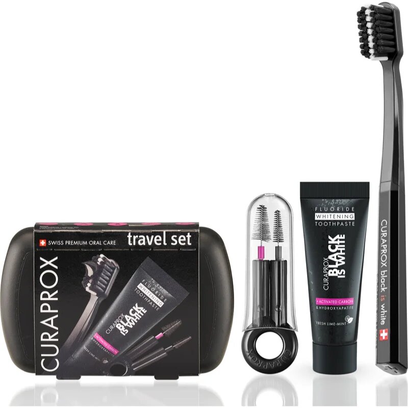Curaprox Travel Set Black is White cestovní sada na zuby jazyk a dásně
