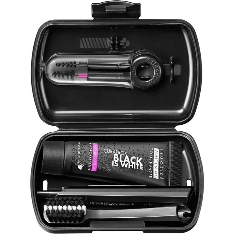 Curaprox Travel Set Black is White cestovní sada na zuby jazyk a dásně