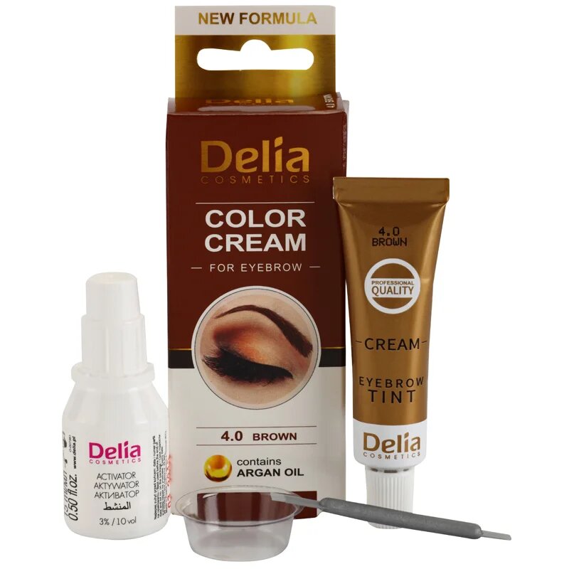 Delia Cosmetics Argan Oil barva na obočí odstín 4.0 Brown 15 ml
