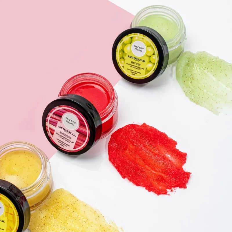 Dermacol Face & Lip Peeling Rhubarb cukrový peeling na rty a tváře 50 ml