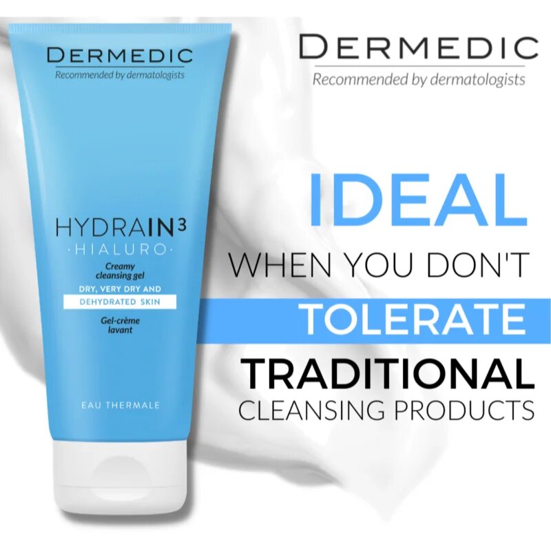 Dermedic Hydrain3 Hialuro krémový čisticí gel pro dehydratovanou suchou pleť 200 ml