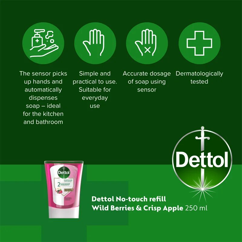 Dettol Energise Liquid Hand Wash Wild Berries & Crisp Apple náplň do bezdotykového dávkovače mýdla 250 ml