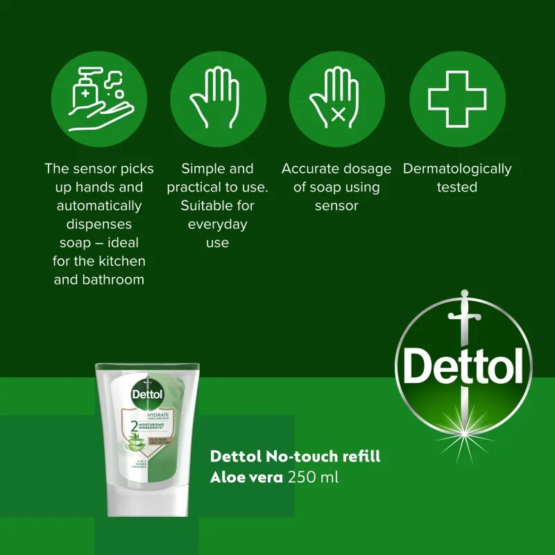 Dettol Hydrate Liquid Hand Wash náplň do bezdotykového dávkovače mýdla Aloe Vera 250 ml