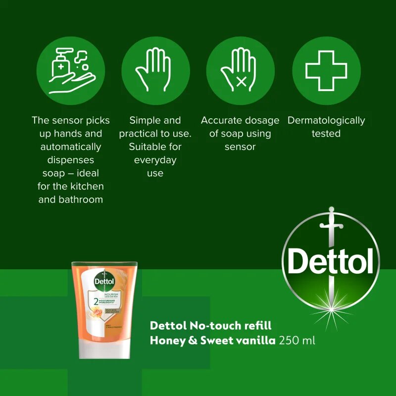 Dettol Soft on Skin Kids No-Touch Refill náplň do bezdotykového dávkovače mýdla Honey & Vanilla 250 ml