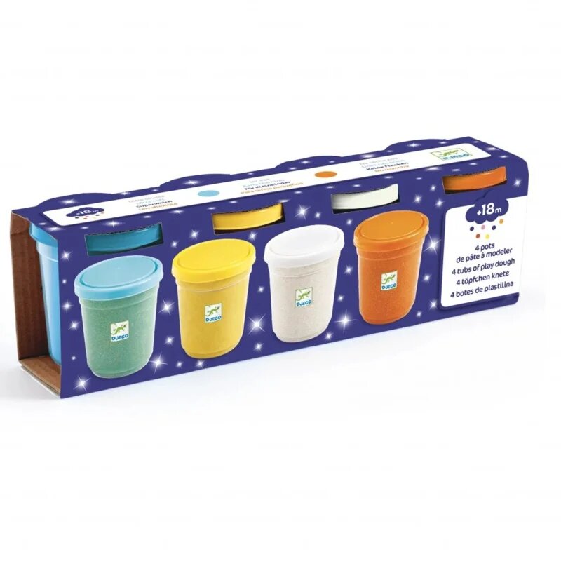 DJECO 4 Tubs of Play Dough barevná metalická modelína s odlesky 18m+ 4 ks